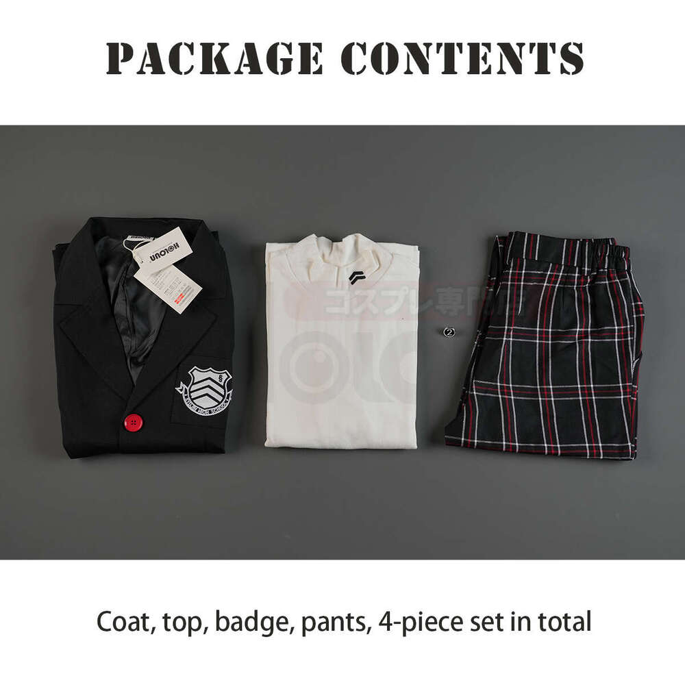 HOLOUN P5 Game Ren Amamiya Cosplay Costume Wig Joker School Uniform Embroidery Suit Blazer Pants Brooch Daily Wear Unisex