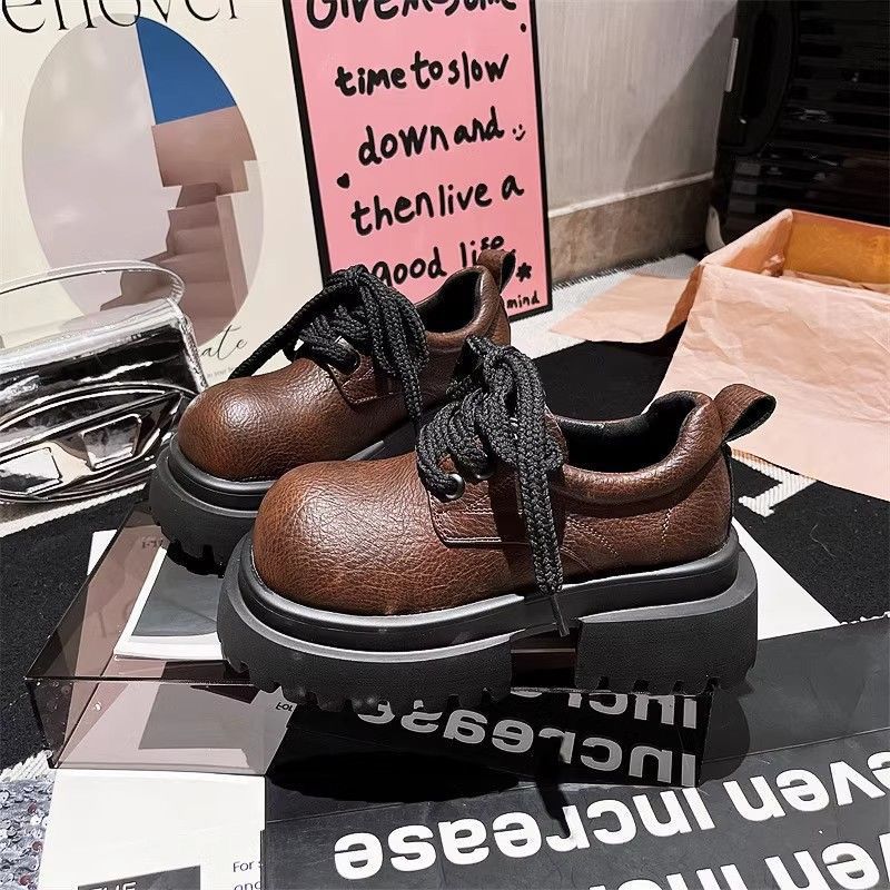 British Versatile Lace Up Big Toe Small Leather Low Top Single College Style Women's Shoes