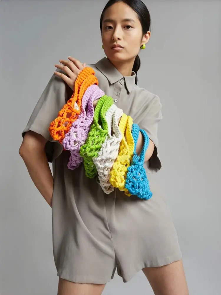 Elegant crochet woven handbag beach wallet y cotton handmade summer travel small mobile phone bag 240913