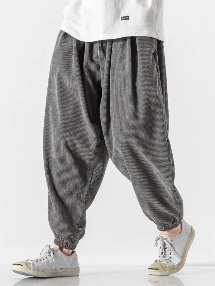 Y2k Corduroy Wide Sweatpants Men Jogging Casual Sport Pants Big Size Oversize Baggy Work Harem Male Trousers Ankle-length 240911
