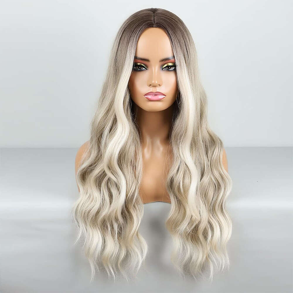 Ash Blonde Ombre Synthetic Front Wigs Highlight Natural Wave Glueless Lace For Women Daily Party Heat Resistant Wig