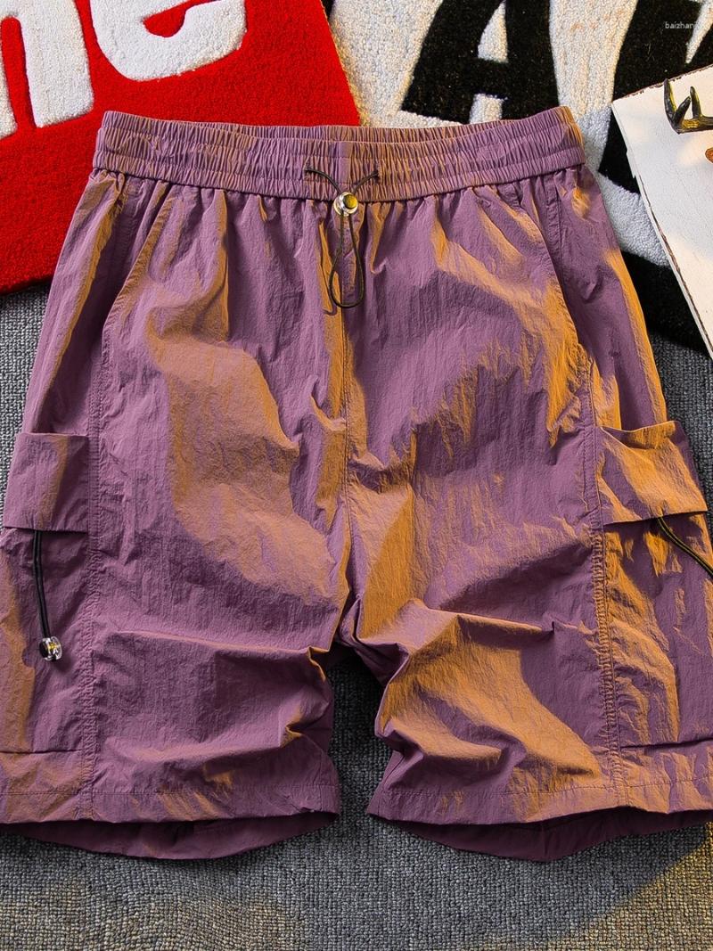 Mens Shorts 2024 Summer Fashion Ice Silk Cargo Male Quick-drying Thin Men Beach Solid Color Casual Short Pants K381