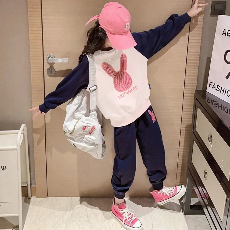 Spring Atumn Girl Comparison Cartoon HoodieSports Pants Set School Childrens Track and Field Clothing Student Jogging Set Childrens Clothing 5 7 9 11 