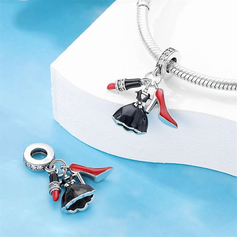 925 Sterling silver Hot goddess series perfume lipstick high-heeled shoes bag hanging beads Charms Valentine's Day birthday gift for women DIY br