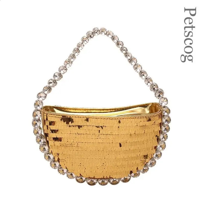 Women Round Handle Mini Sequin Clutch Women Y2K Fashion Diamonds Evening Underarm Shoulder Bag Handbags 240913