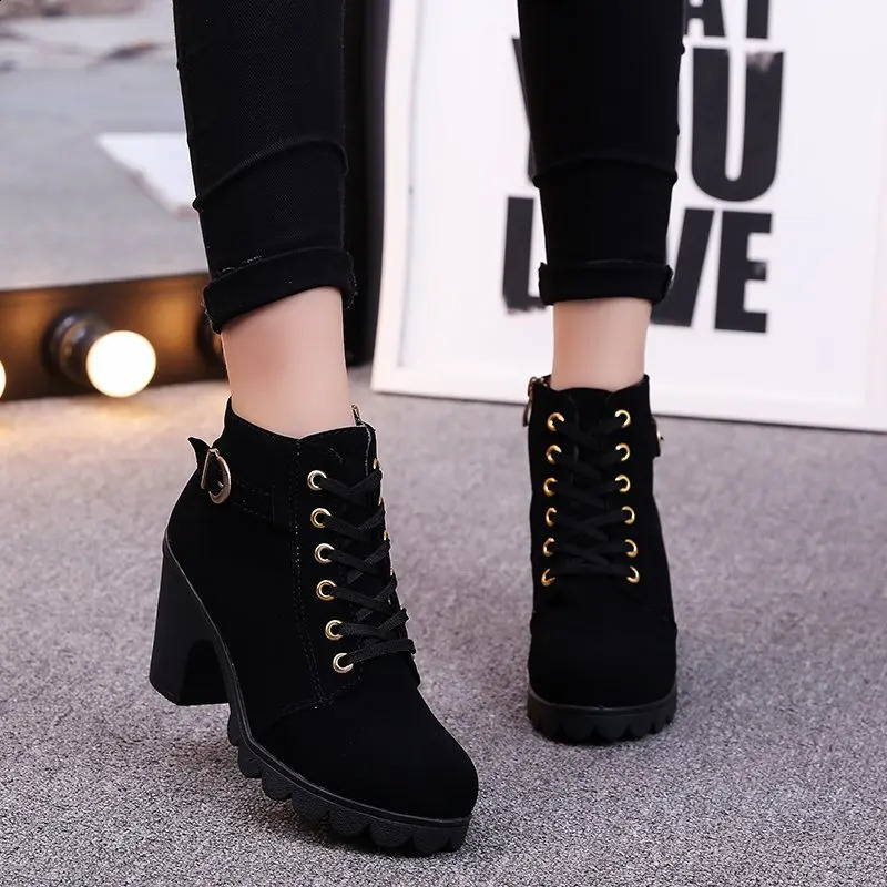 Womens High Heels Foot Boots Autumn Winter Boots Womens Fashion Womens Shoes Brown Black Short Boots Womens Botas De Mujer 240914