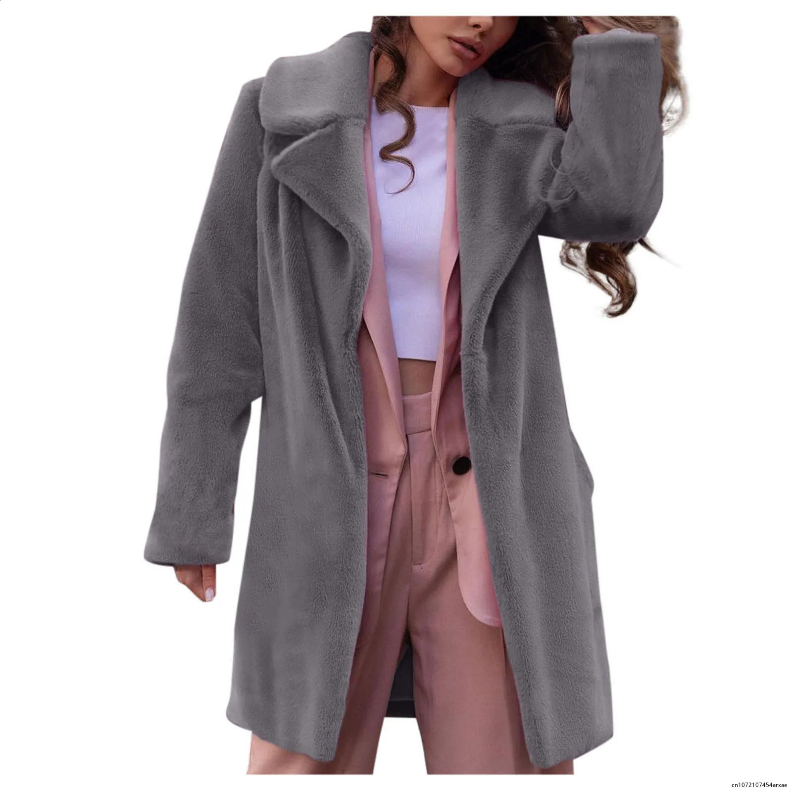 Pink Long Teddy Bear Jacket Coat Women Warm Winter Fleece Jacket Long Sleeve Thick Warm Oversized Long Coat Outwear Overcoat 240911