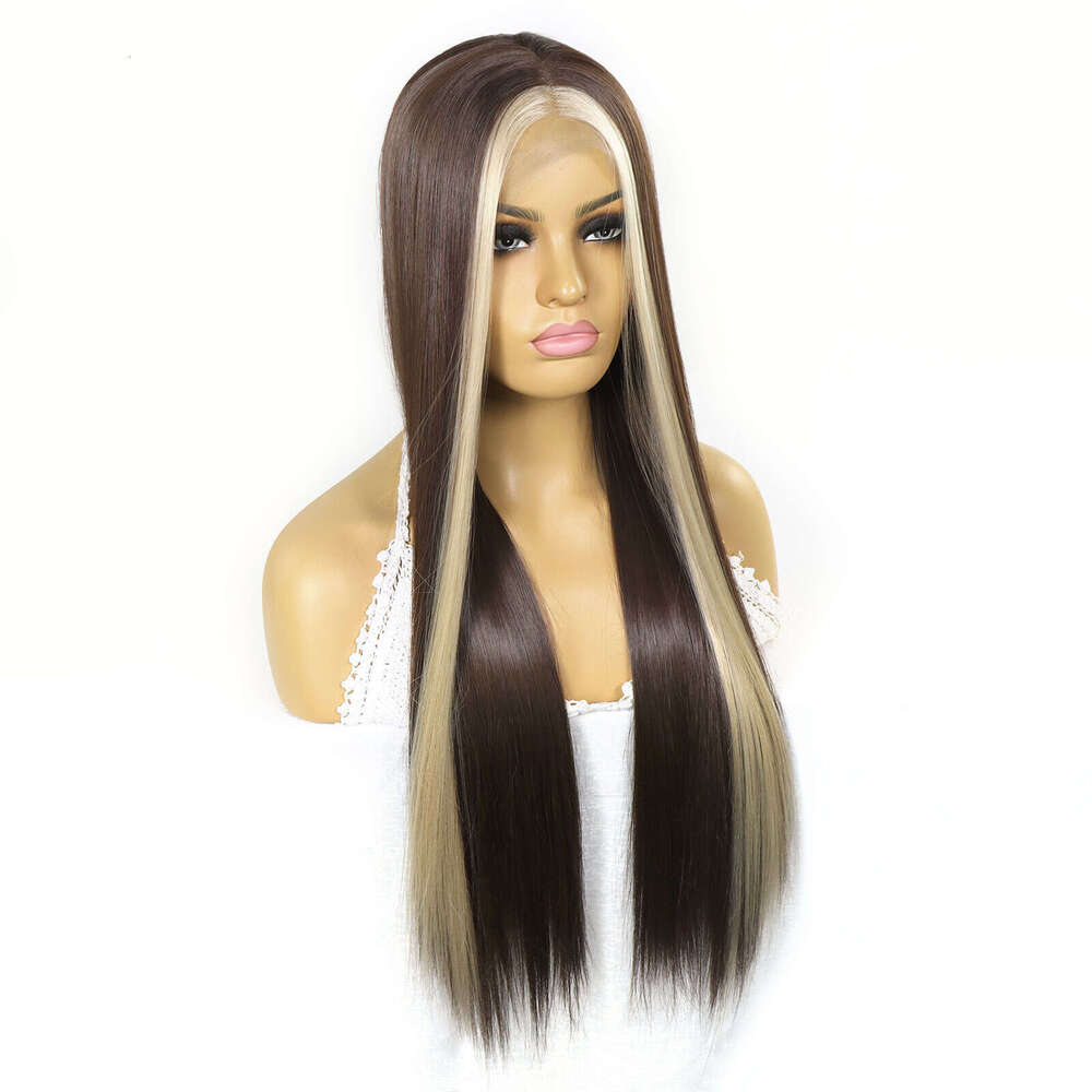 Blonde Highlight Lace Front Strea Brown Straight Synthetic For Black Women Pre Plucked Heat Resistant Colored Wig