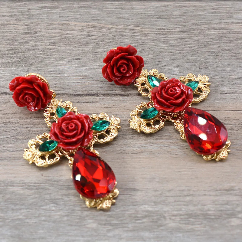 Trendy Alloy Crystal Women Dangle Statement Earrings Flower Long Pendant Earrings for girl Drops Bohemian jewelry 240914