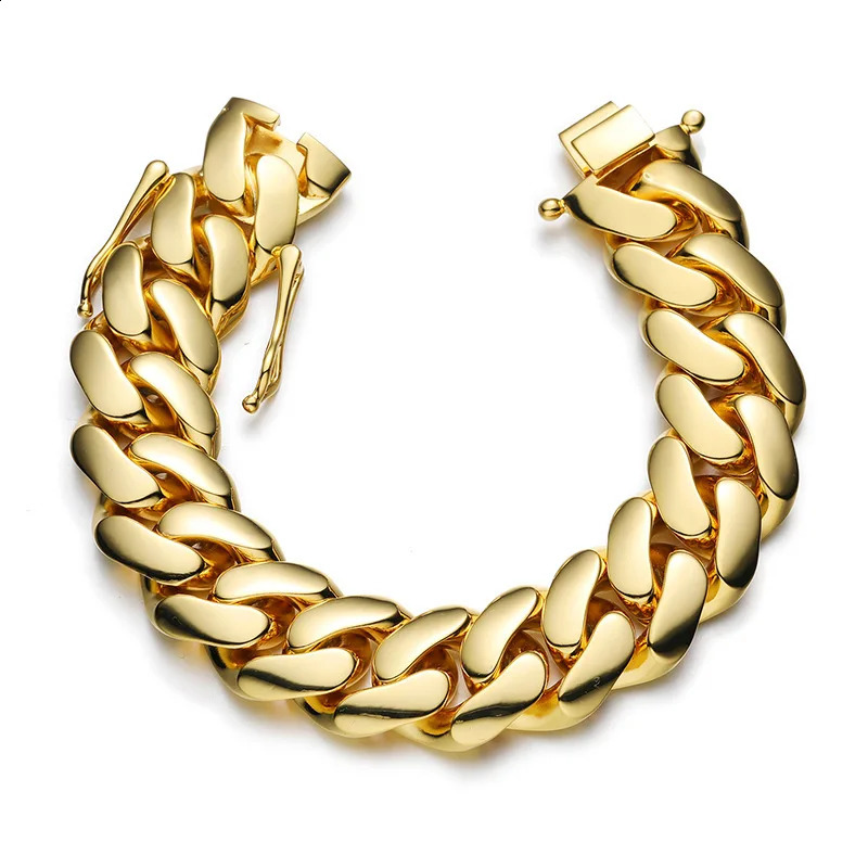 10mm-22mm wide Hip Hop Bling Gold Color Round Miami Curb Cuban Link Chain Bracelets for Men Rapper Jewelry Drop 240910
