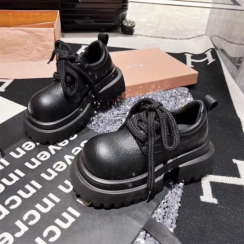 British Versatile Lace Up Big Toe Small Leather Low Top Single College Style Women's Shoes