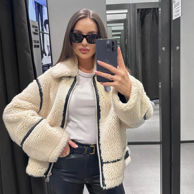 Autumn Winter Fashion Teddy Bear Fur Coat Women Thick Warm Shearling Faux Fur Jacket Girls Motorcycle Bike Overcoats 240911
