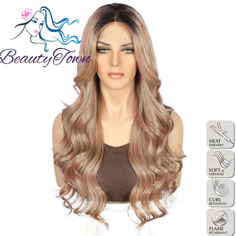 2023 Beautytown Synthetic Front Lolita Rose Gold Color Soft Transparent Lace Hair Wigs For Women Daily Wear Wig