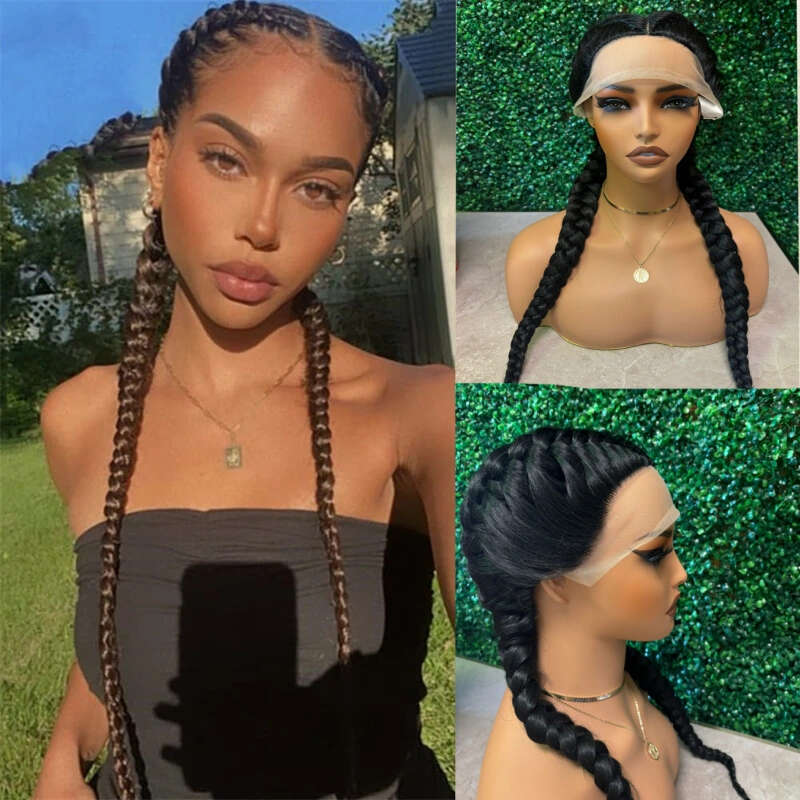 New Synthetic Front 360 Lace Cornrow Braided Wigs With Baby Hair Knotless 30 Inches Braid Wig For Black Women.
