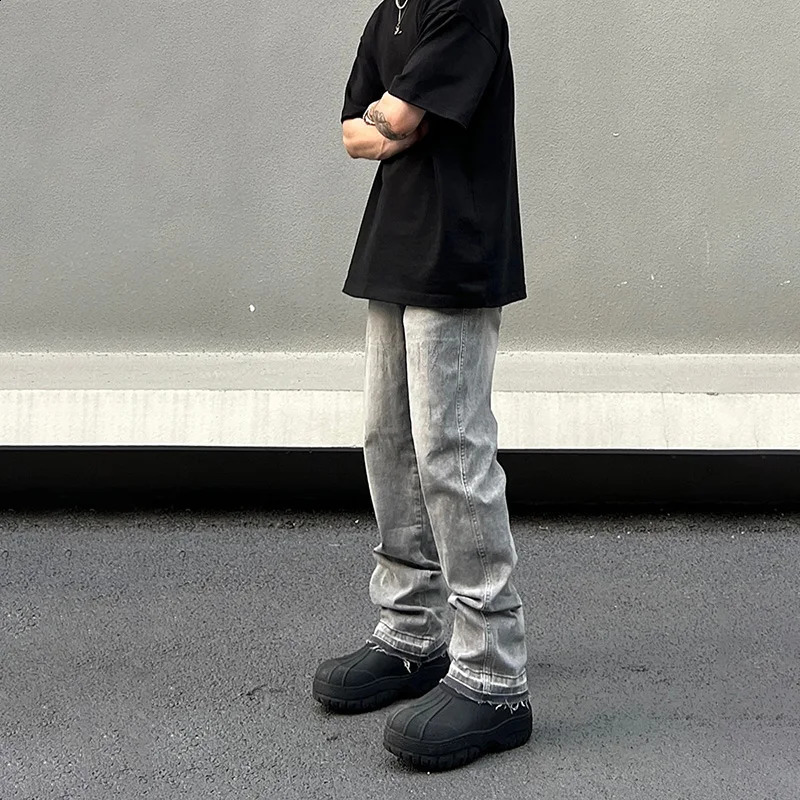 Autumn Winter Tassel Denim PantsYouth Goth Jeans America Stacked Pleats Male er Trousers Men Classic Harajuku 240912