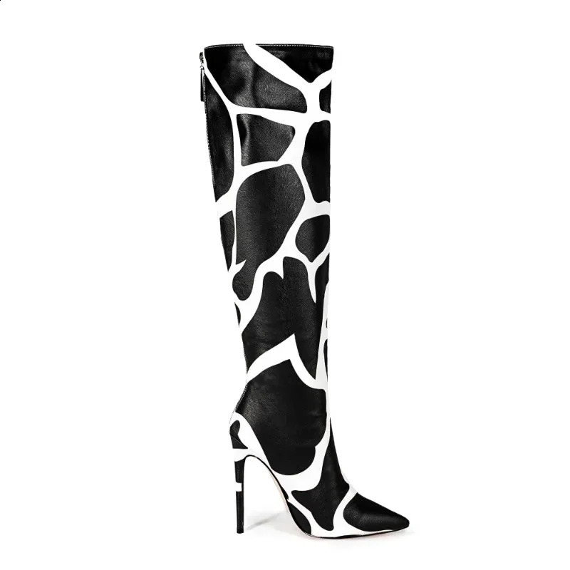 European American Style Slim Heels with Color Blocked Zippers Knee High Boots Womens Sexy Runway and Banquet Shoes 240906 4