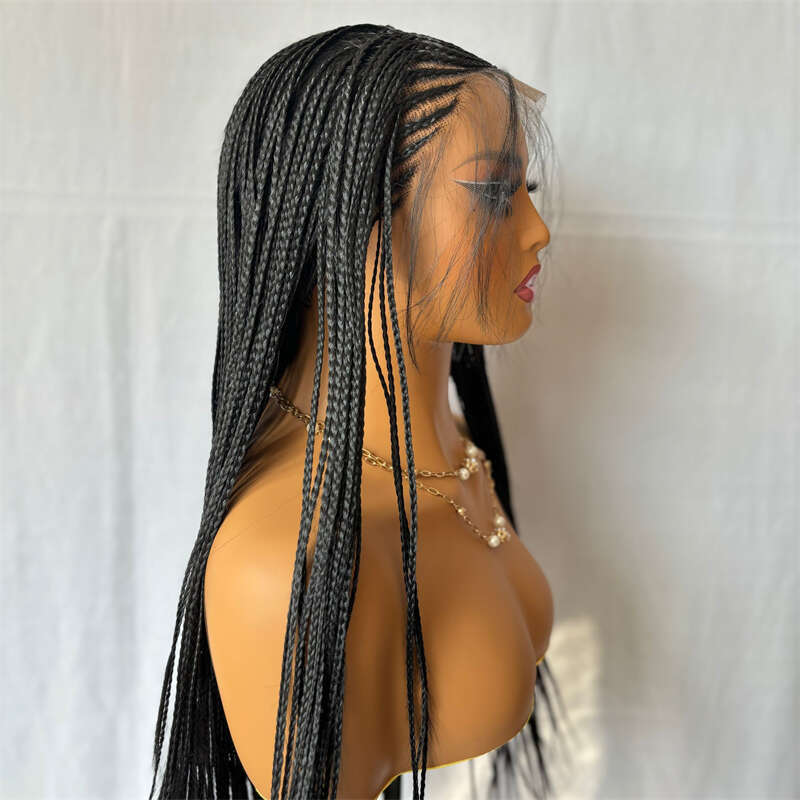 Fashion Synthetic HD Transparent Lace Front Braided Wig For Black Women Crochet Braid Braiding Hair Knotless Box Cornrow Braids Wigs