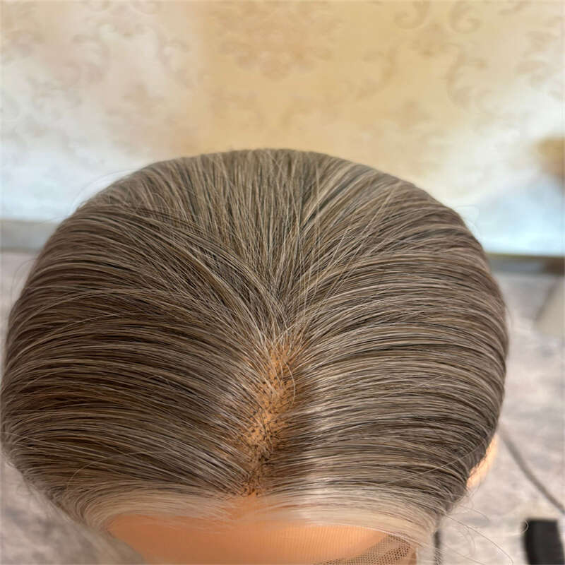Ash HD Lace Front Wigs Silky Straight Ombre Colored Synthetic For Women Dark Roots Grey White Cosplay Glueless Wig
