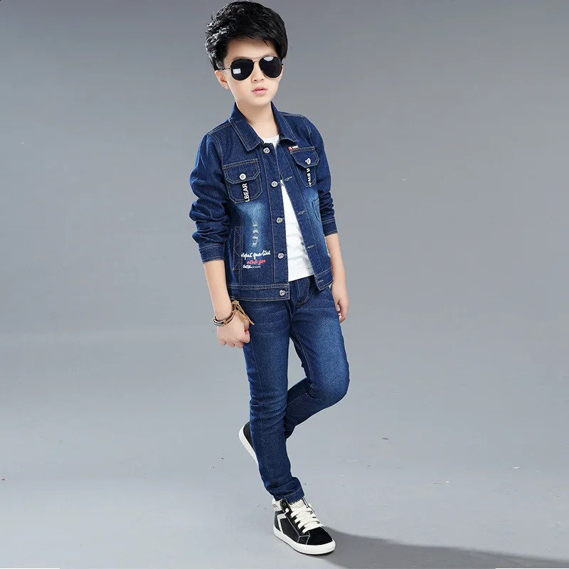 Boys Spring and Autumn Childrens Two Piece Set for Kids Clothing Boys Denim Set 240913
