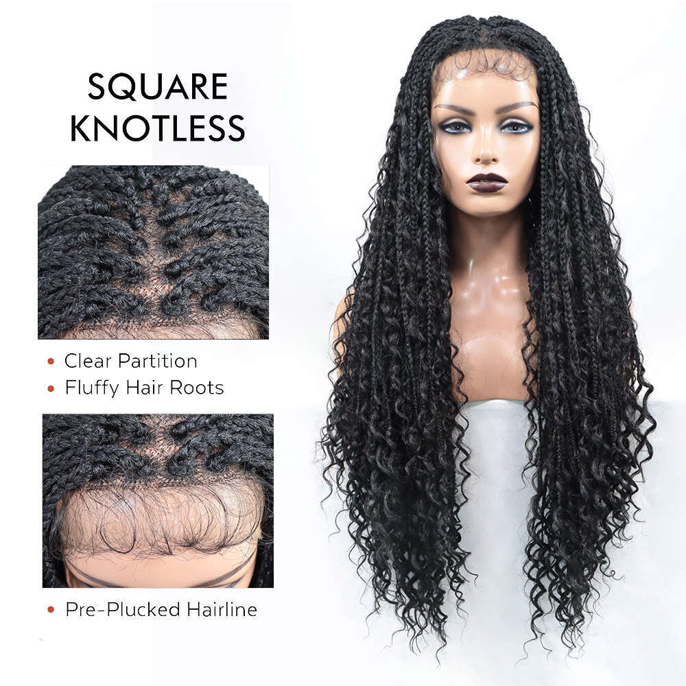 Bohemian Braided For Women Square Part Synthetic Lace Front Braid Cury Ends Knotless Boho Box Braids Wig Baby Hair