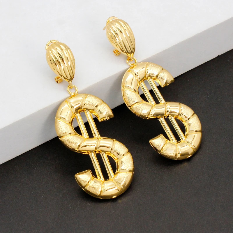 Earrings and Pendant Set For Wome Necklace Dollar Jewelry Sets Copper 24K Gold Plated Statement Hip Hop Jewellery Party 240906