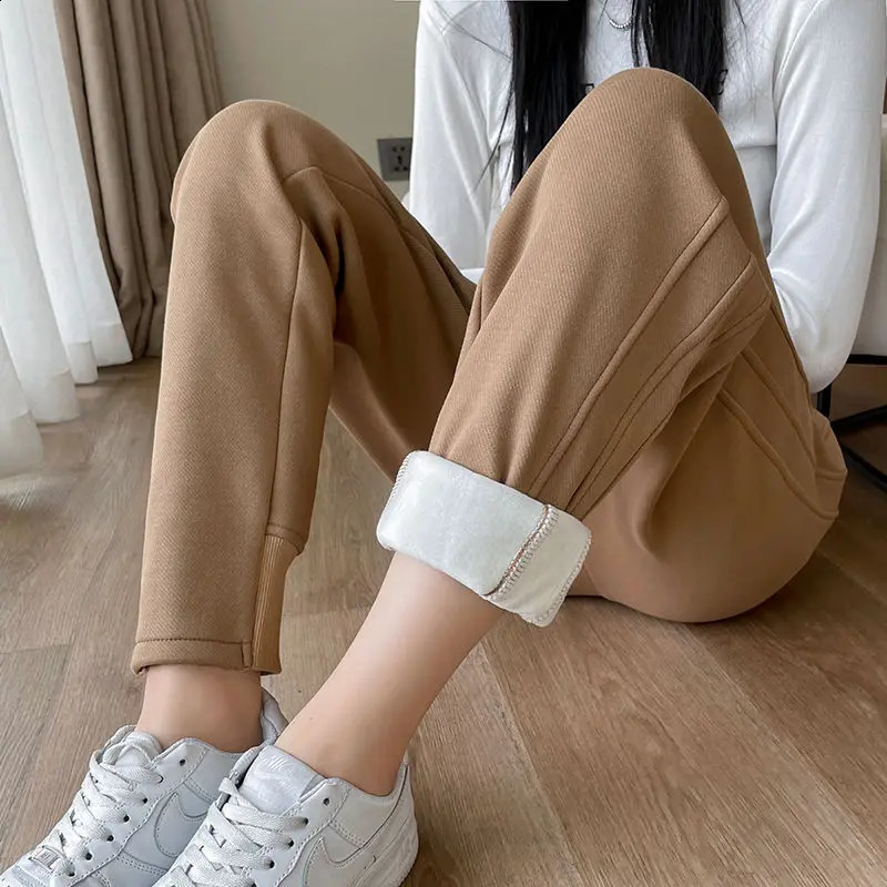 Womens autumn and winter cotton wool office womens high waisted thin sports pants clothing full matching trend harem 240913