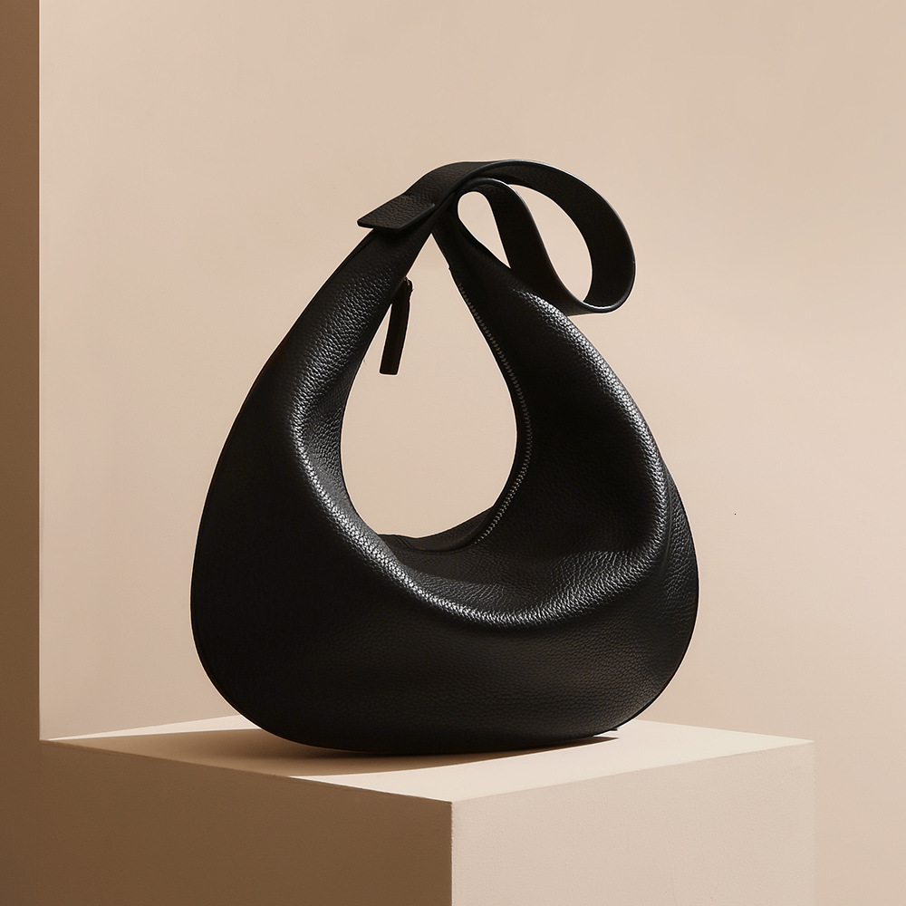 Donna-In First Layer Cow Leather Half Moon Handbag Genuine Calfskin Crescent Shoulder Hobo Bag Full Grained Casual Commute