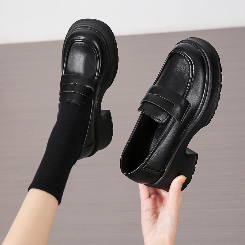 Lucy Pu Leather Platform Loafers Womens British Style Thick High Heels Oxford Shoes Womens Skating University Gothic Shoes Mujer 240919