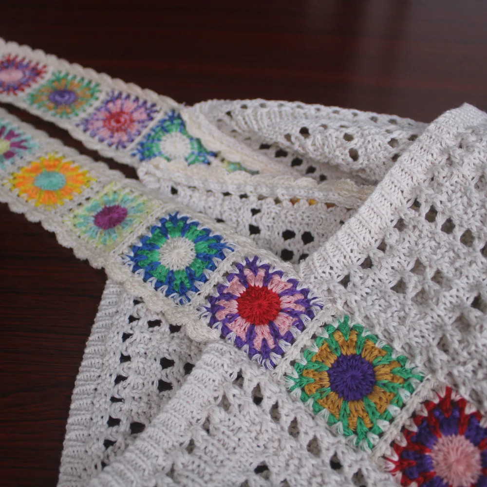 Retro hollow womens shoulder bag knitted handbag large capacity summer beach travel shopping 240913