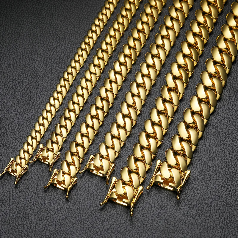 10mm-22mm wide Hip Hop Bling Gold Color Round Miami Curb Cuban Link Chain Bracelets for Men Rapper Jewelry Drop 240910
