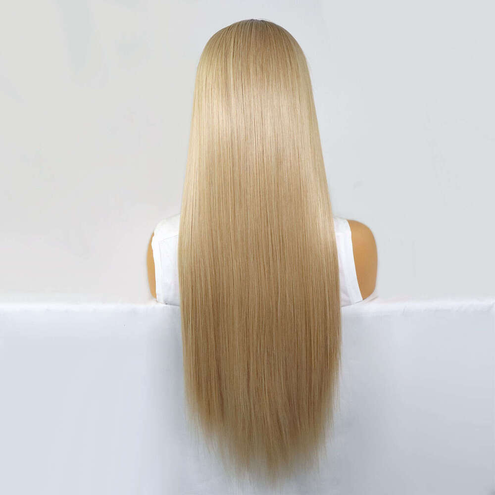 Ombre Honey Blonde Synthetic Lace Front Wigs Silky Straight Dark Roots Colored Heat Resistant Glueless 613 Wig For Women