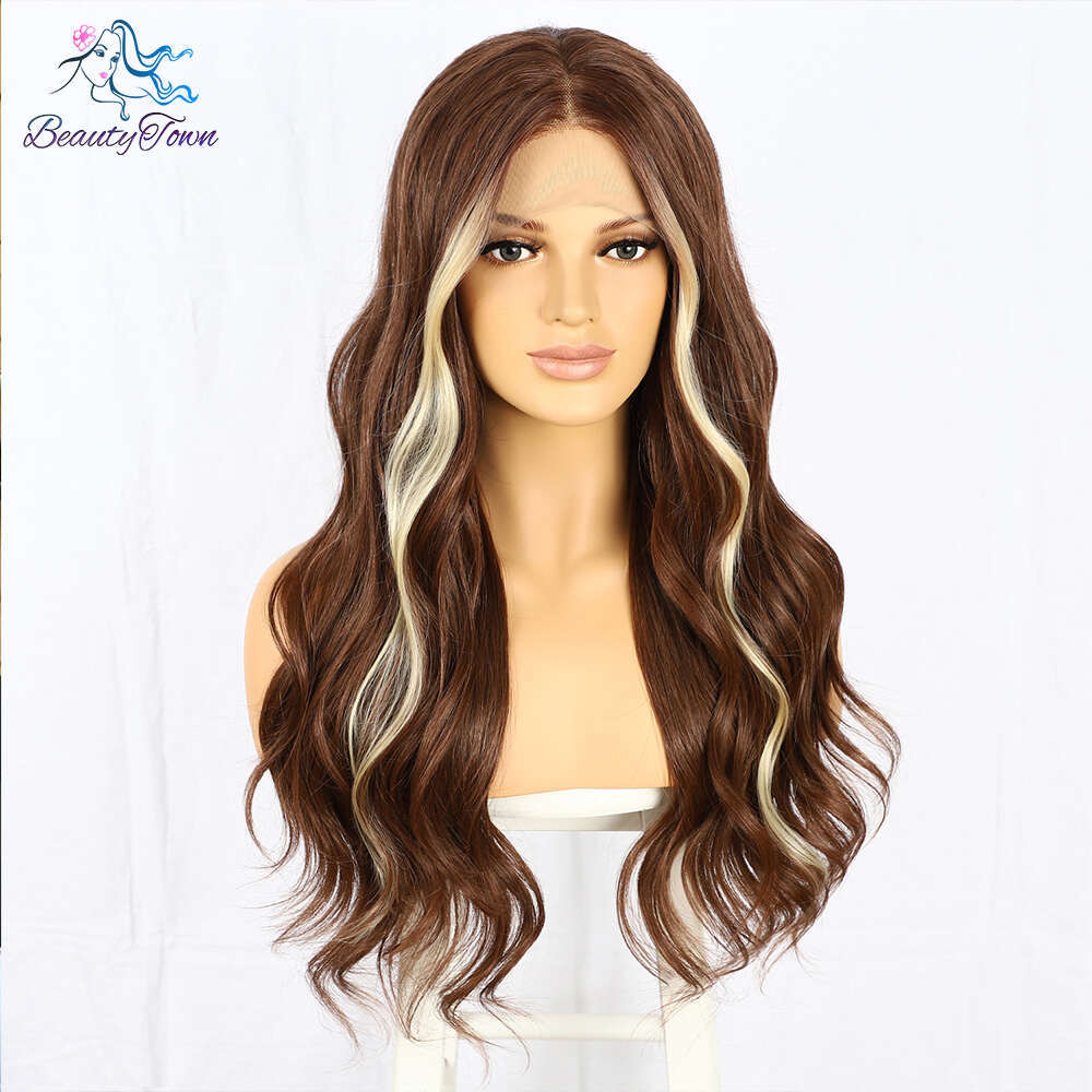 Beautytown Brown Color Synthetic Front 613 Blonde Body Wave Wigs HD Transparent Lace Frontal Wig Cosplay Daily Used