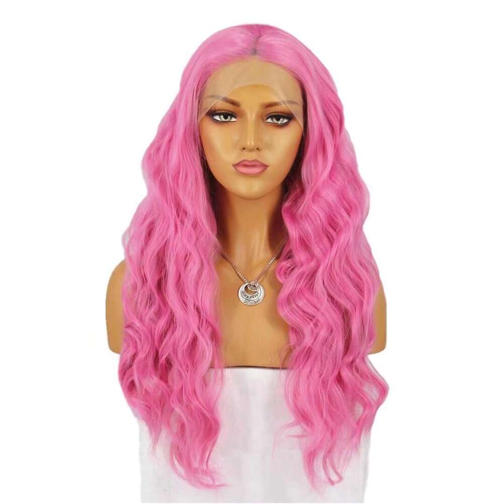 AIMEYA Pink Long Body Wave Lace Front Wigs Heat Resistant Synthetic Hair Daily Use Cosplay Wig