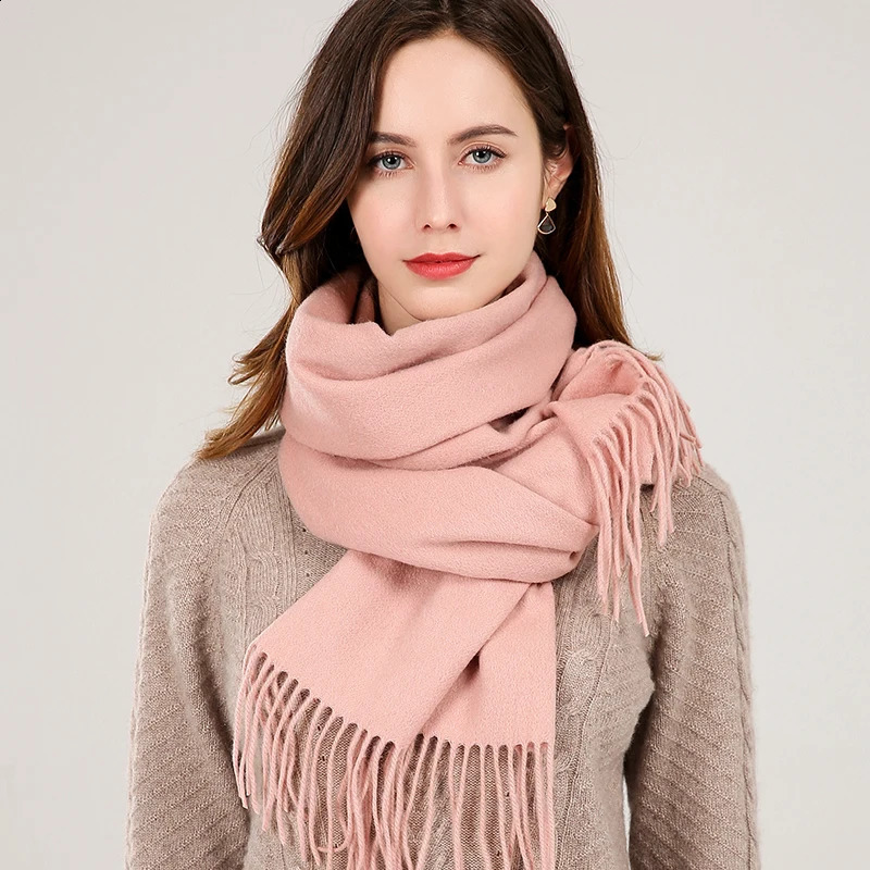Winter 100% Real Wool Scarf Women Shawls Camel Cashmere Scarf Bufandas Solid Pashmina Thicken Warm Foulard Femme 240909
