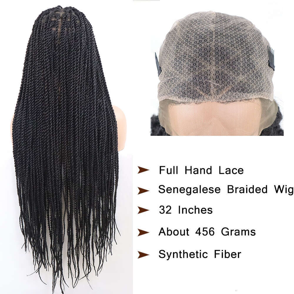 32Inch Senegalese Twists Double Full Lace Braided Wigs For Black Women 2X Box Knotless Synthetic Braid Wig With Baby Hair