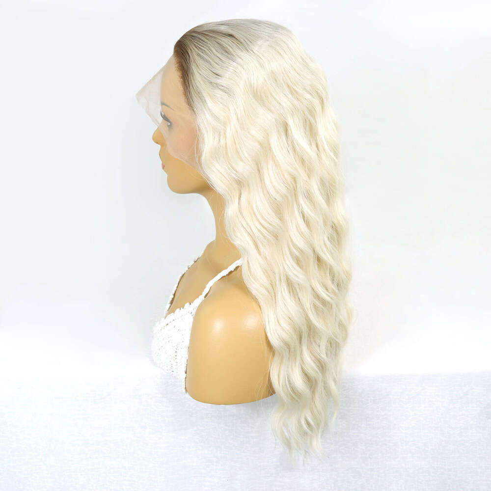 Ombre Blonde Deep Wave Bob Synthetic Lace Front Wigs Short Water Wavy Dark Roots 613 Colored Cosplay Glueless Wig 16Inches