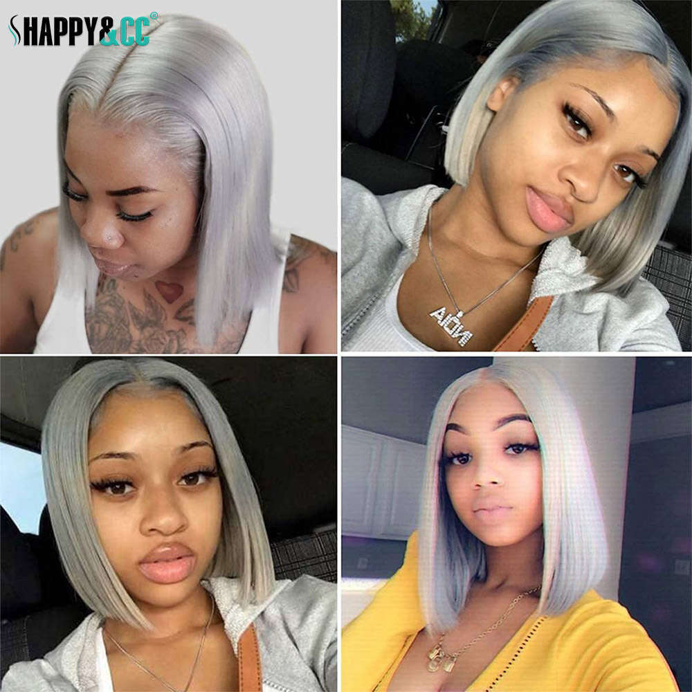 Sier Grey Lace Front Bob Wigs Short Silky Straight Cosplay Synthetic Natural Haire Glueless Party Colored Wig For Women