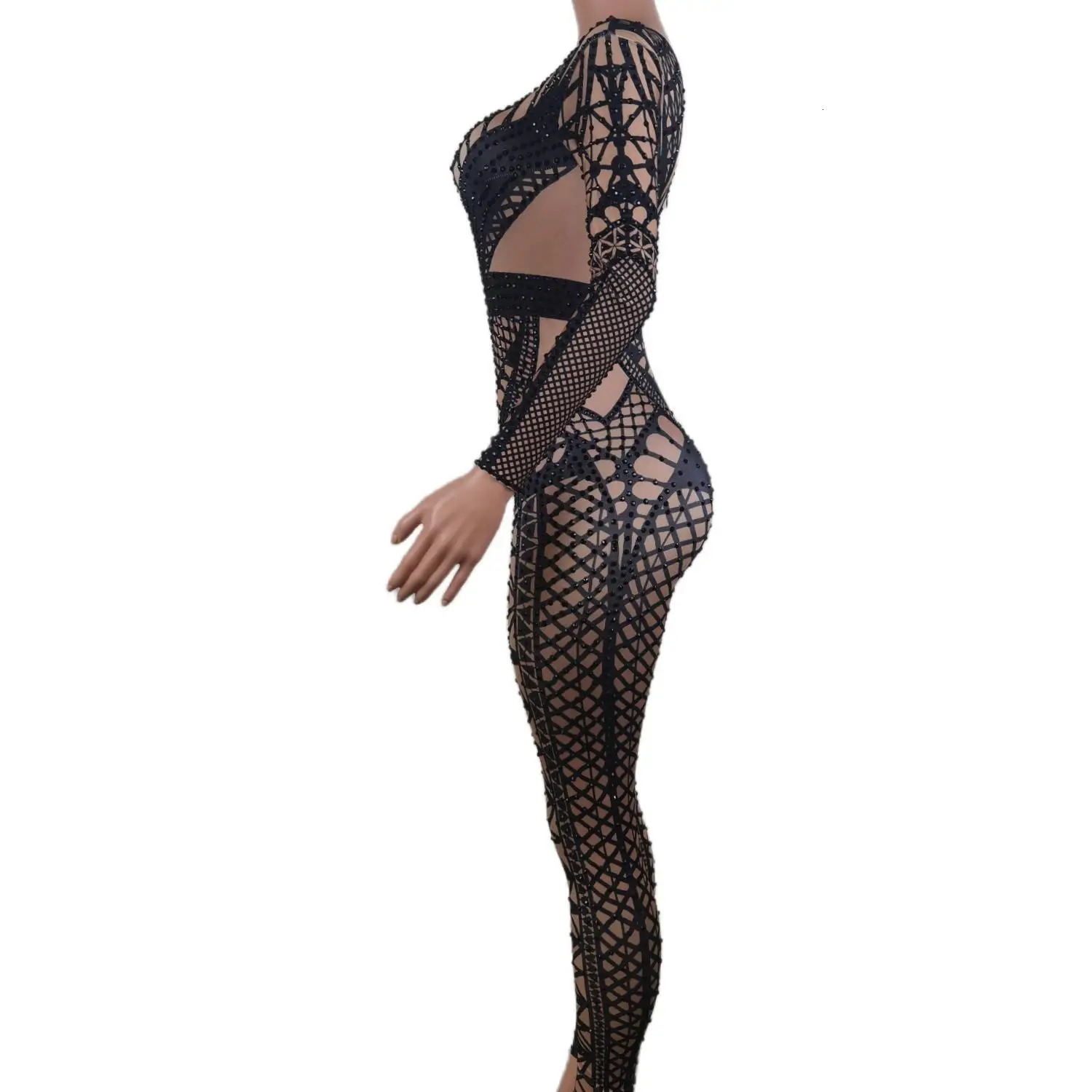 New Fashion Black Dia Glitter Bodysuit Lady Dancer Singer Stage Performance Costumes Sexy Bodycon Birthday Party Prom Outfit