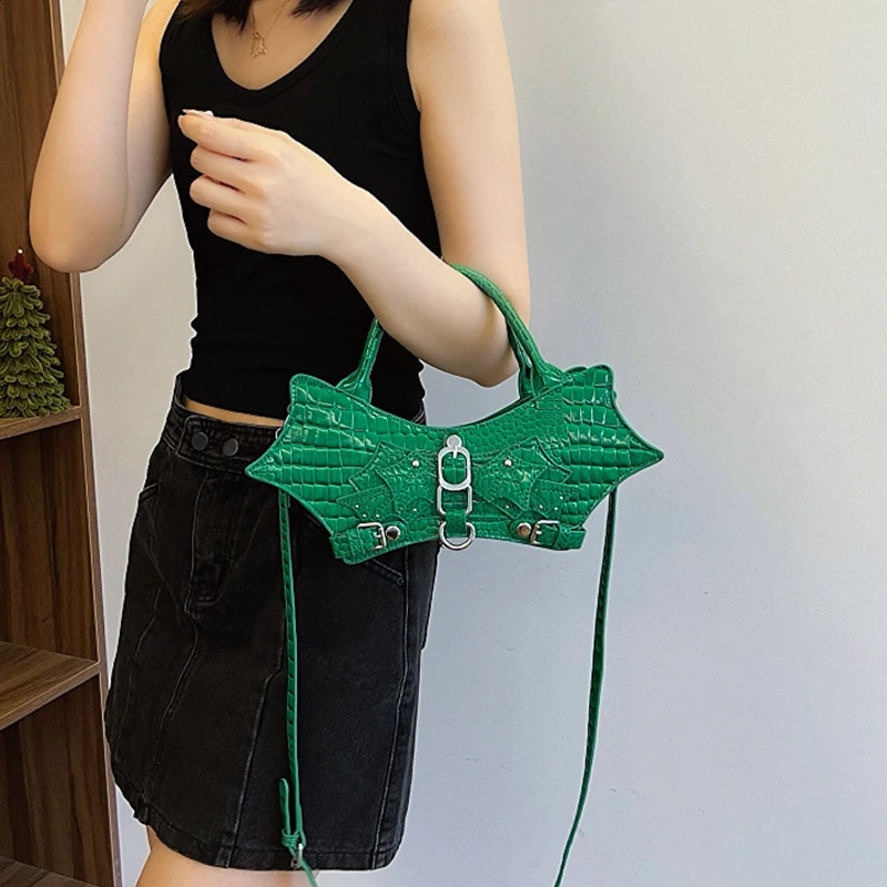 Womens bag creative bat handbag leather two handed bag womens bag fashionable cross shaped bag cute animal shaped shoulder bag 240912