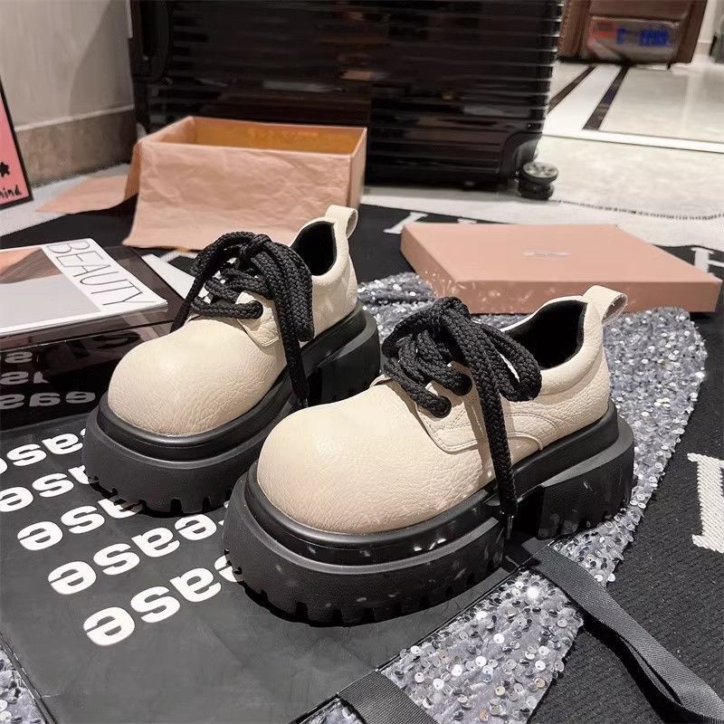 British Versatile Lace Up Big Toe Small Leather Low Top Single College Style Women's Shoes