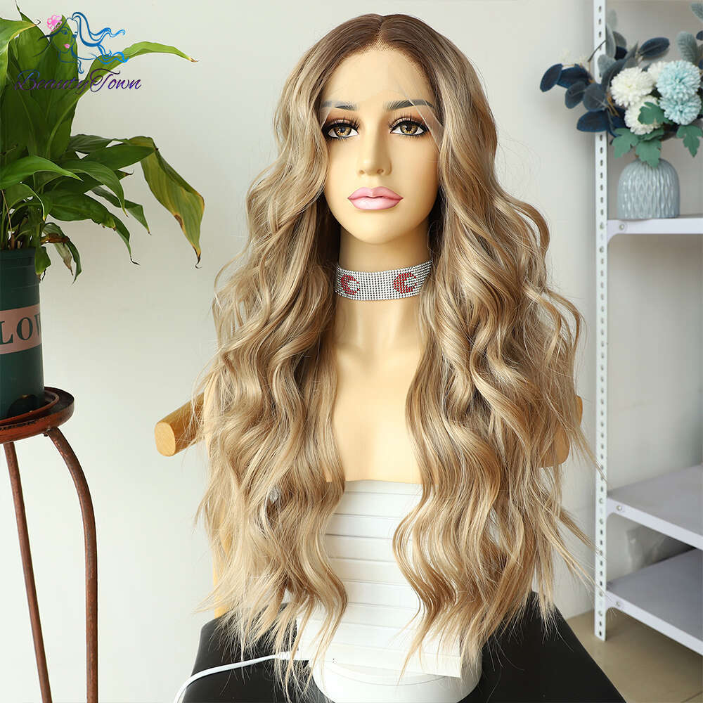 13X4 Synthetic Front 613 Honey Blonde Ombre Hd Lace Frontal Wigs For Black Women 28Inches Cosplay Daily Use Wig 180%