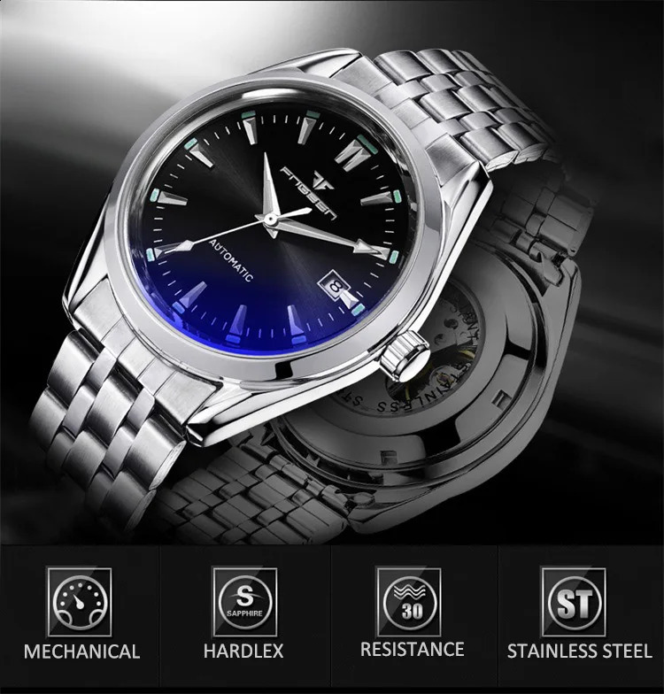 FNGEEN Stainless Business Men Mechanical Watch Fashion Wristwatch Men watches Waterproof clock relogio masculino 240906