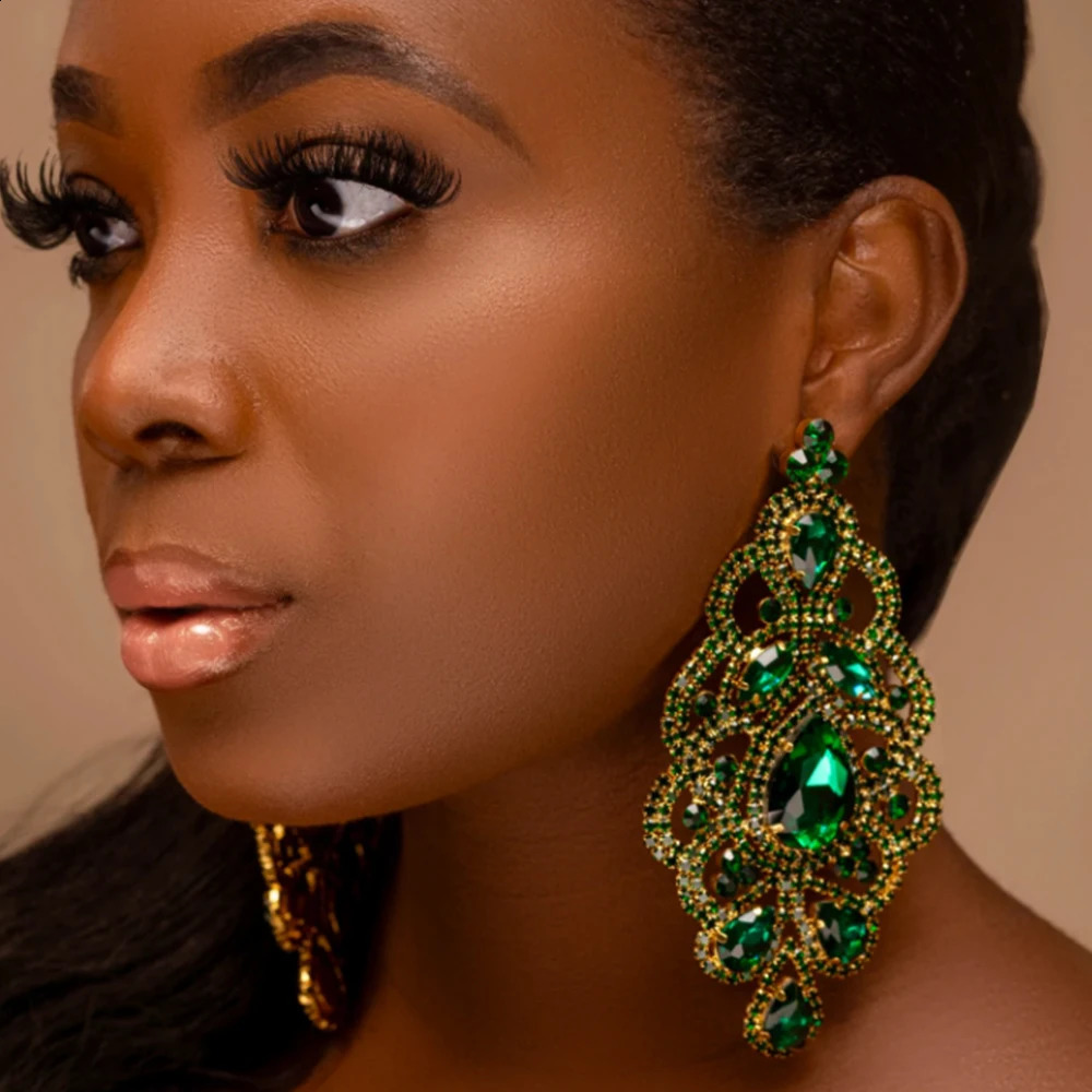 GLAMing Exaggerated Colorful Rhinestone Drop Earrings Wedding Bridal Jewelry Women Party Crystal Oversize Long Dangle Earrings 240914