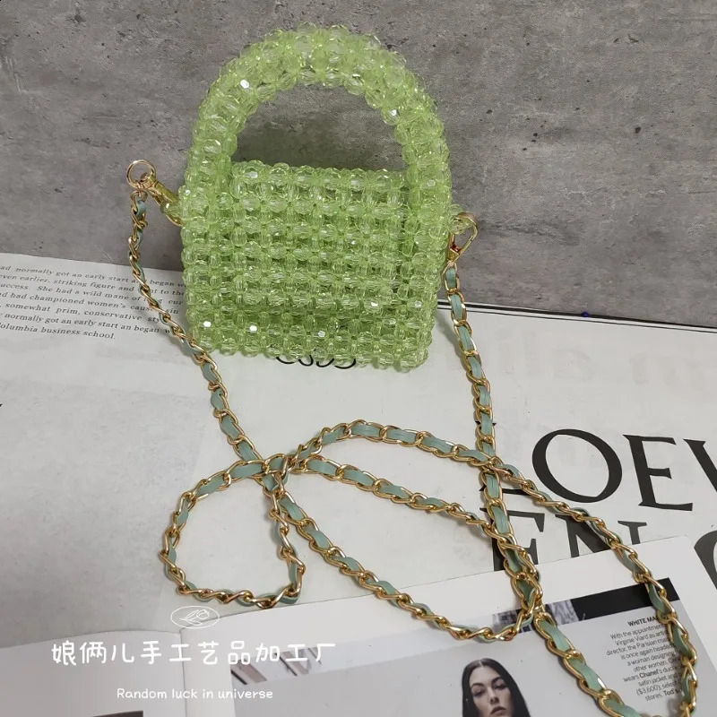 DHwanglijia Customized Crystal Bag Fashion INS Handmade Acrylic designer bag Bead Chain Cross Body Mini Pearl Womens Handbag 240913