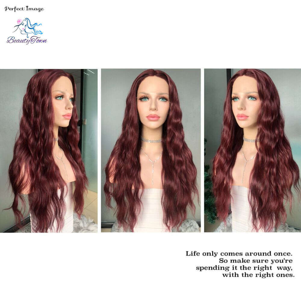 Beautytown Bury Hair Long Water Wave Lace Wig For Women Middle T Part Daily Party Synthetic Wigs Heat Resistant 24''