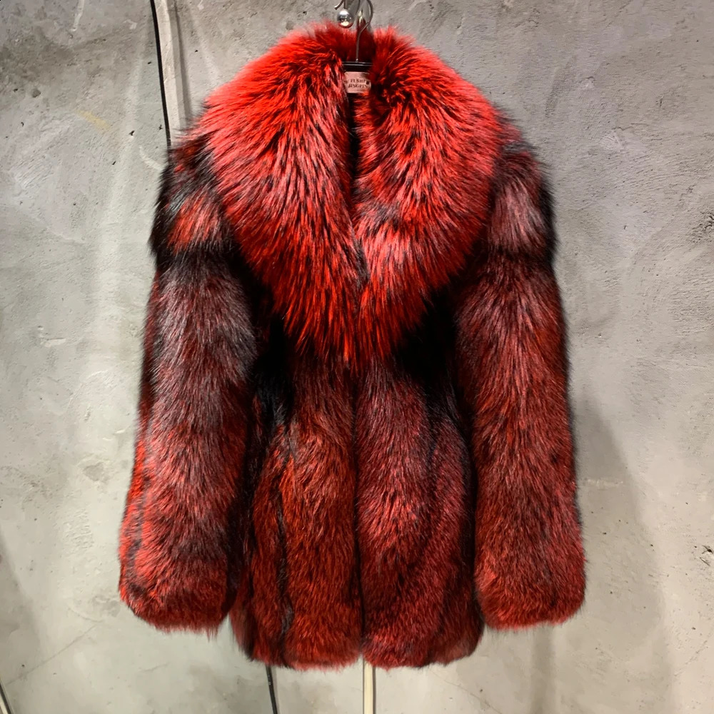 Silver Fox Fur Coat Real Fox Fur Coat Long Sleeve Natural Fox Cloth Turn Down Collar W1899 240905