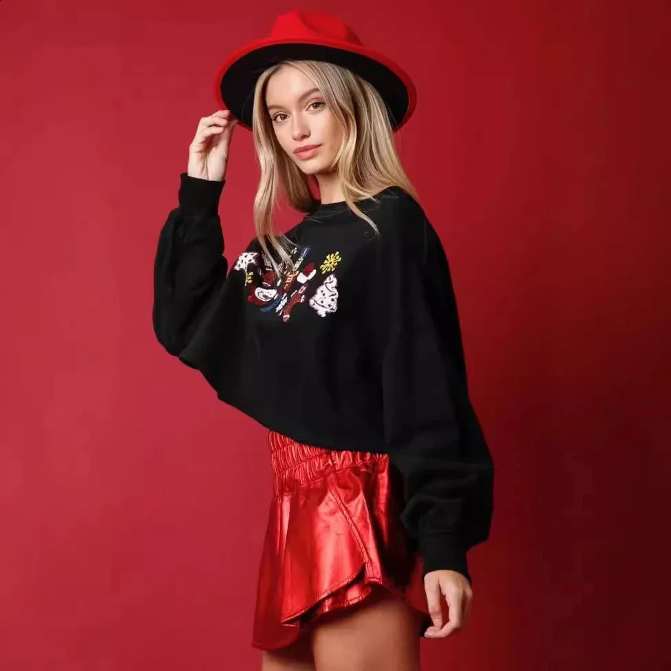 Women Christmas Nutcracker Sweatshirt Pullover 2024 Year Wear Sequins Versatile Top Cartoon Soldier White Sweater For Women 240911