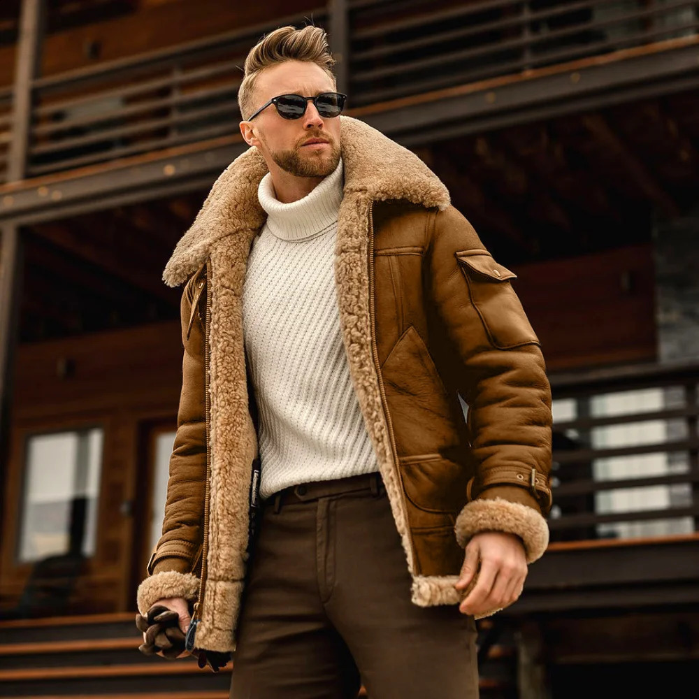 Autumn/Winter Premium Mens Fur Medium Thick Leather Jacket 241007
