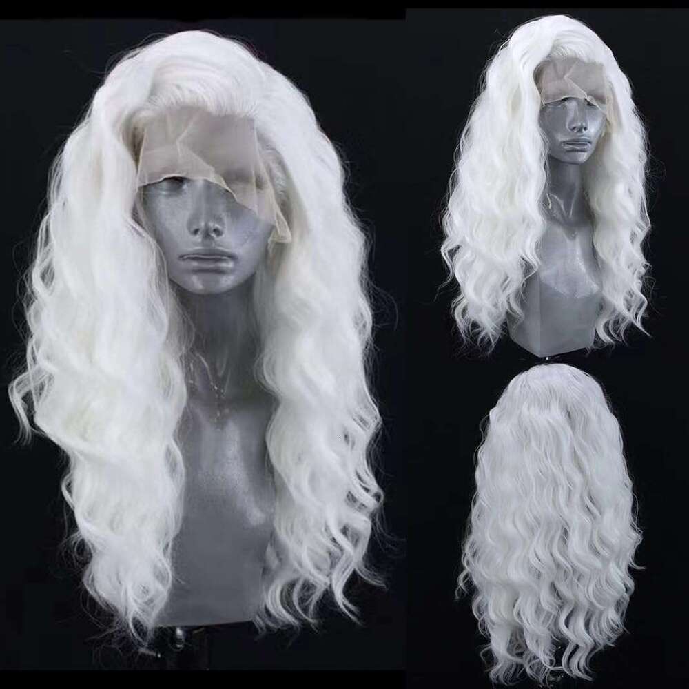AIMEYA White Front Long Body Wave Synthetic Hair Natural Haire Frontal Lace Cosplay Daily Use Wig