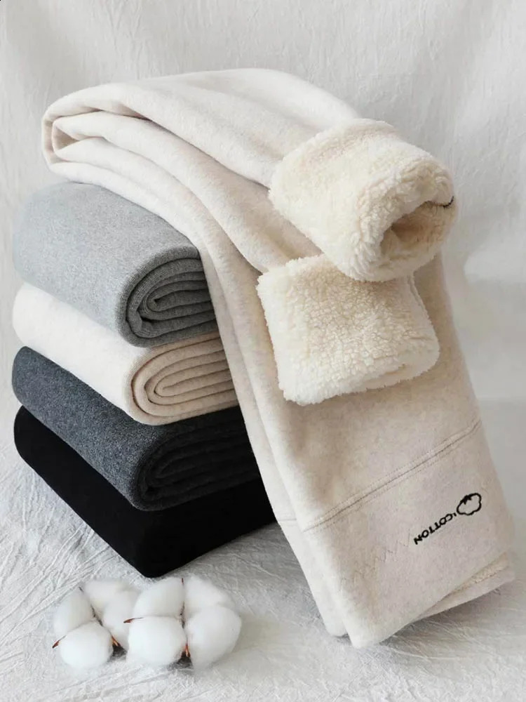 Womens long legs with wool cotton leggings winter stretch black gray thick warm velvet womens 240914